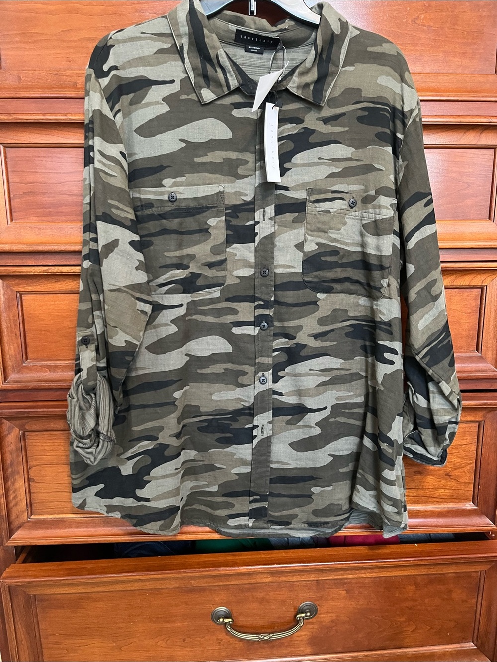Sanctuary Olive & Black Camo Button-Front Shirt